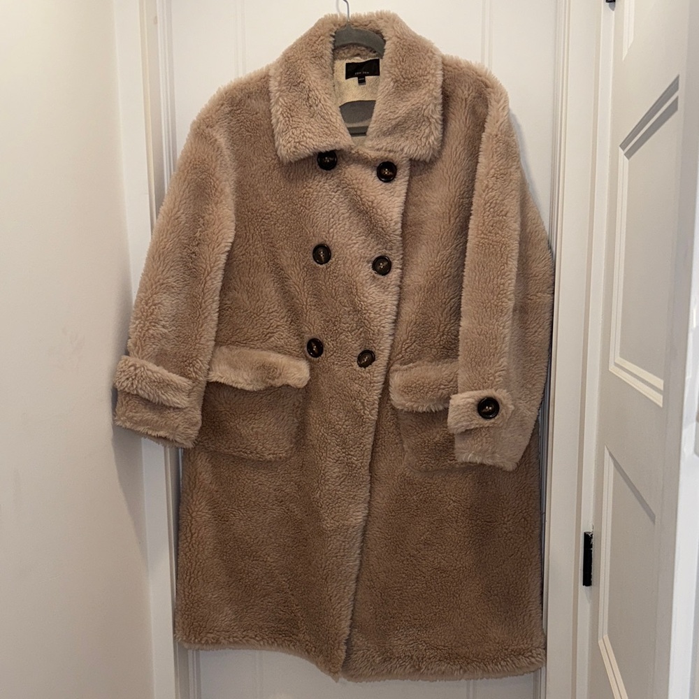 ZOW ZOW tan pink hue double breast button wool teddy Coat suede like lining